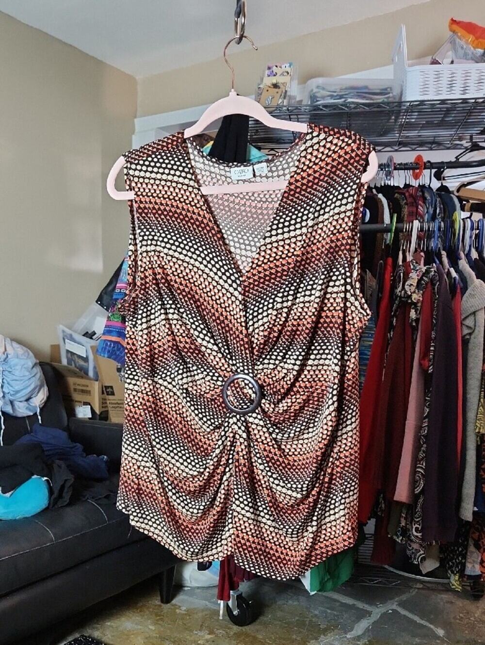 Cato Size 22/24 Women's Geometric Print O-Ring Sleeveless Blouse